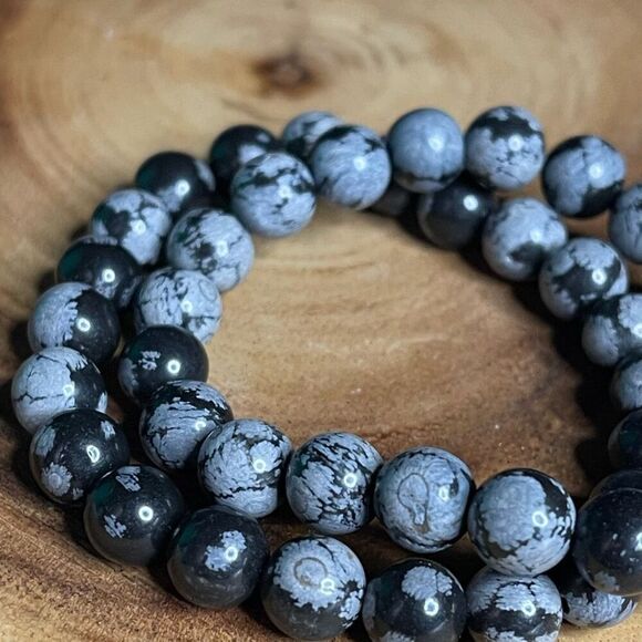 Snowflake obsidian 8mm stretch bracelet beaded bracelet 7” stretch crystal heali - Picture 5 of 6